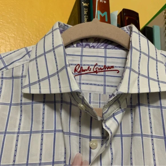 Robert Graham White & Blue Striped Button Up Long Sleeve Size Large (42 16 1/2) - Picture 2 of 12